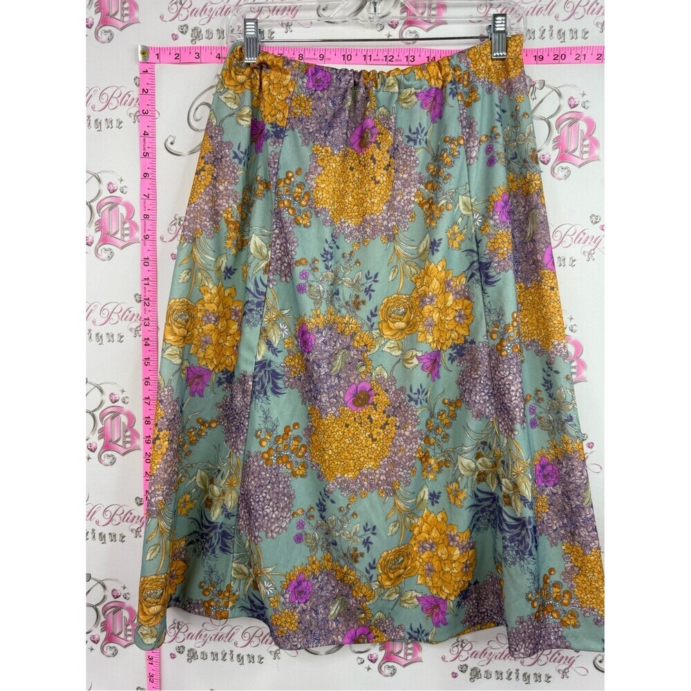 Skirt midi Women’s Floral Midi Skirt with Mustard & Purple Accents